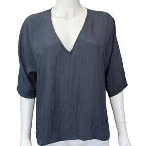 By Together Womens Crinkle V-Neck 3/4 Sleeve Top Navy Size Small